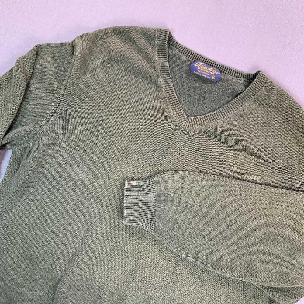 VTG Brooks Brothers Sweater Mens XL Green‎ Cotton V Neck Knit Pullover Hong Kong